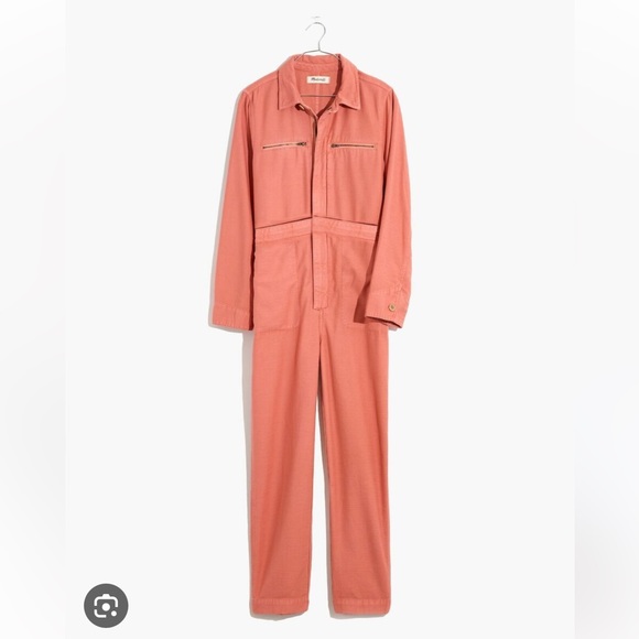 Madewell Blush Pink Coral LongSleeve Zipper Jean Jumpsuit Size S